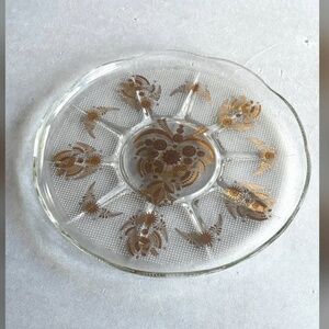 Vintage Mid Century Georges Briard Sonata Round Gold Painted Glass Platter Tray